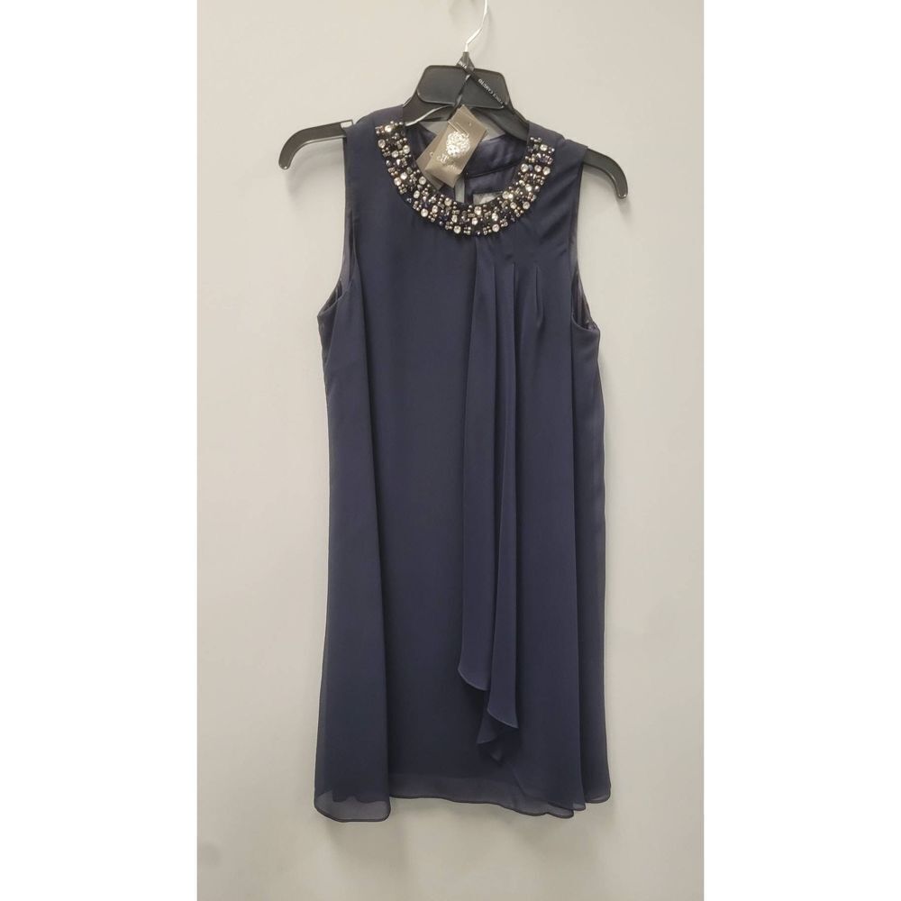 Vince Camuto Lianey Shift Dress Sz 6 Navy Beaded Halter Silk